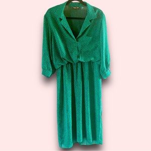 Vintage Stuart Alan Green Confetti Print Blouson Dress SZ L